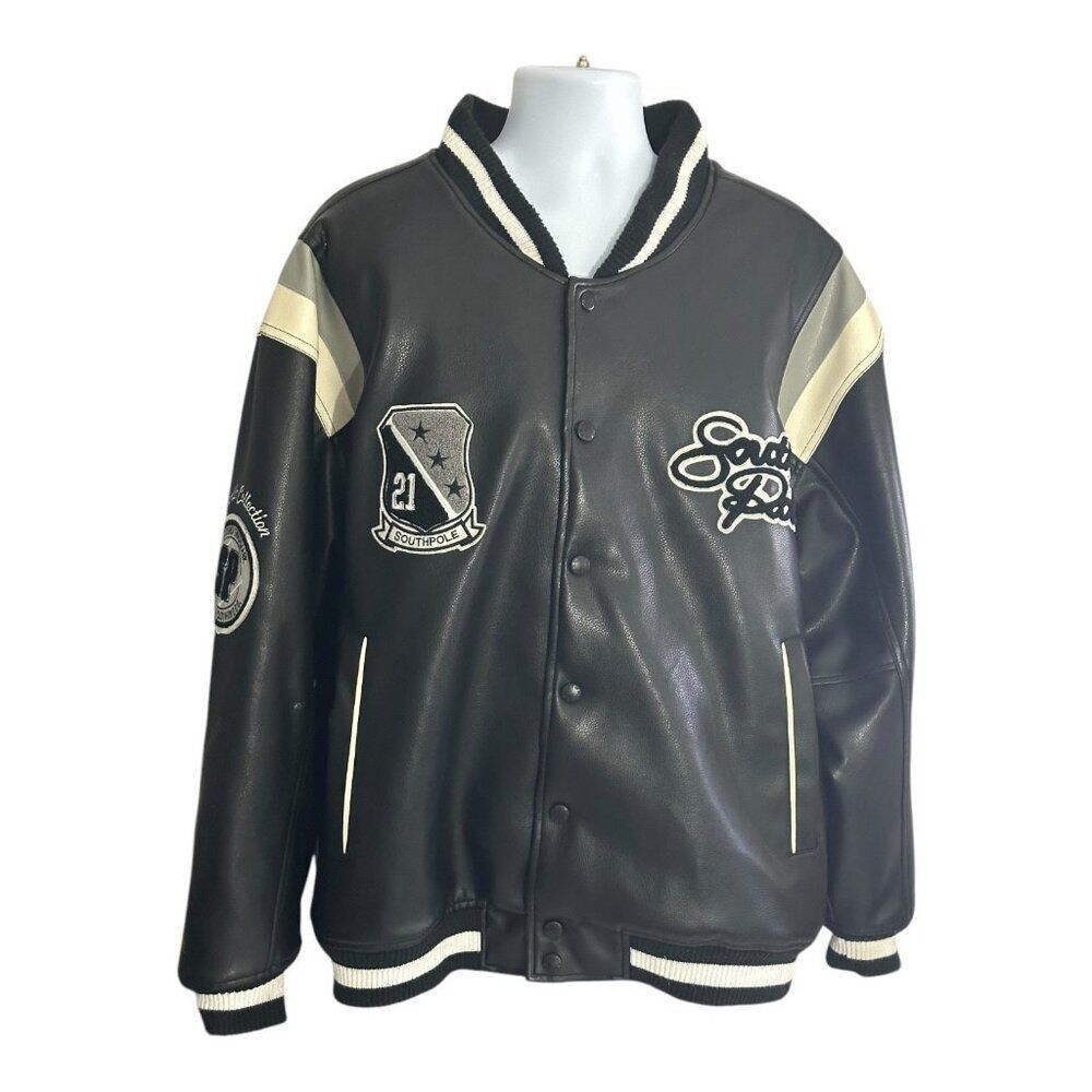 Southpole Varsity Bomber Jacket Mens XL Black Excellent Faux Leather Streetwear - Picture 10 of 12